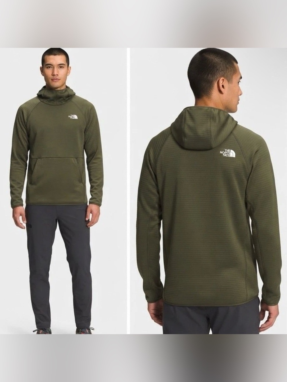 The North Face Echo Rock Pullover Hoodie Men M Olive Green Grid Fleece Utility